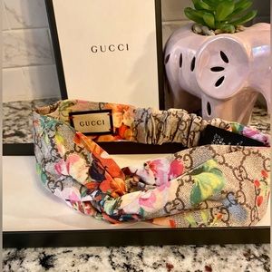 Gucci Silk Monogram Blooms Print Headband Antique Rose